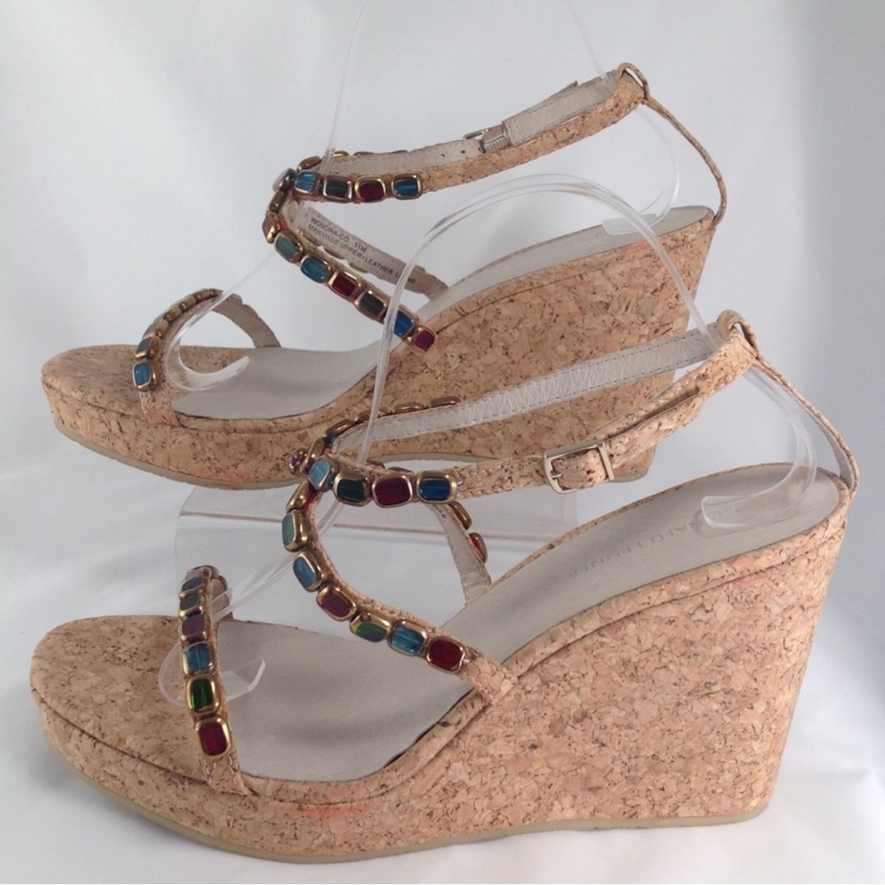 Donald J. Pliner “Wondra-Co”‎ Jewel Straps Cork Wedge Sz 7.5M 4”Heel Sandals - Picture 6 of 16